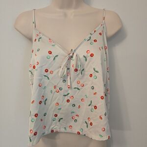 Y2K Colsie Cherry Fruit Print Satin Cami Tank Top L Tie Retro Spaghetti Strap PJ